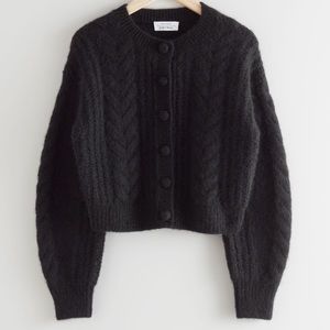 And Other Stories Cropped Button Up Black Knit Sweater